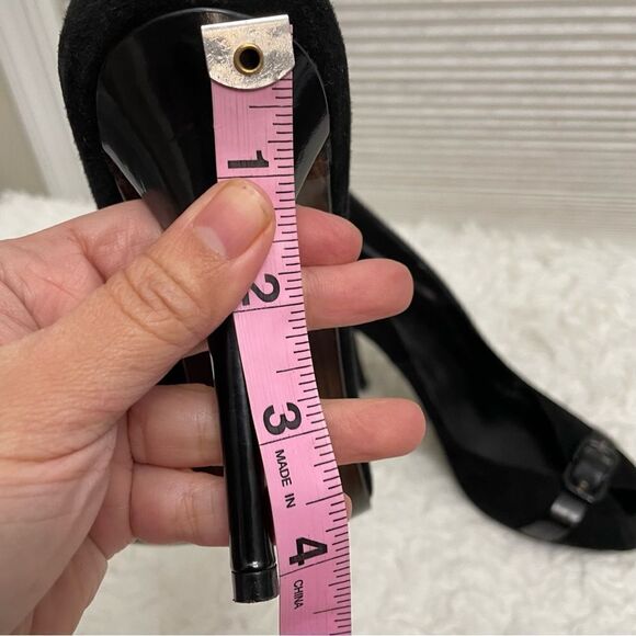 STUART WEITZMAN BLACK HIGH HEEL BUCKLE LEATHER PEEP TOE PUMPS SZ 9 M - Picture 9 of 9